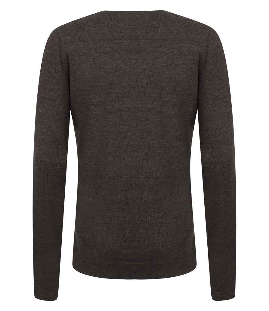 Henbury Ladies Lightweight Cotton Acrylic V Neck Sweater | Grey Marl - Image 2