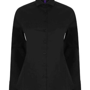 Henbury Ladies Long Sleeve Stretch Poplin Shirt | Black