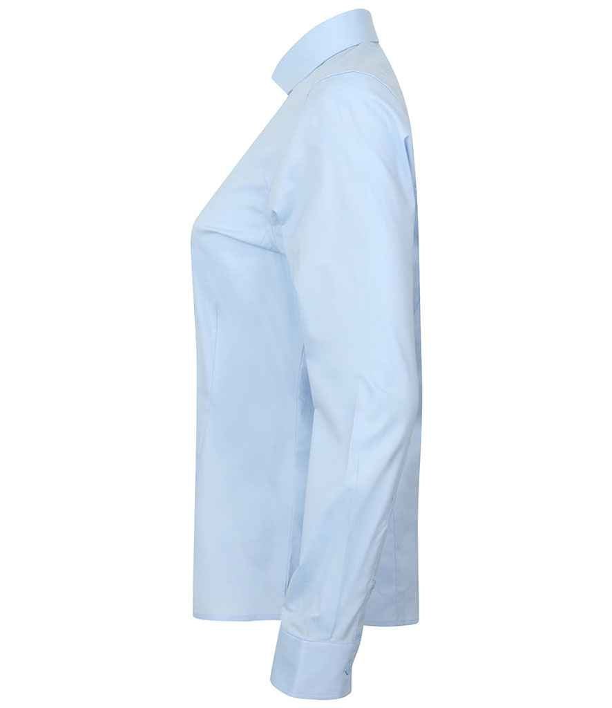 Henbury Ladies Long Sleeve Stretch Poplin Shirt | Light Blue - Image 3