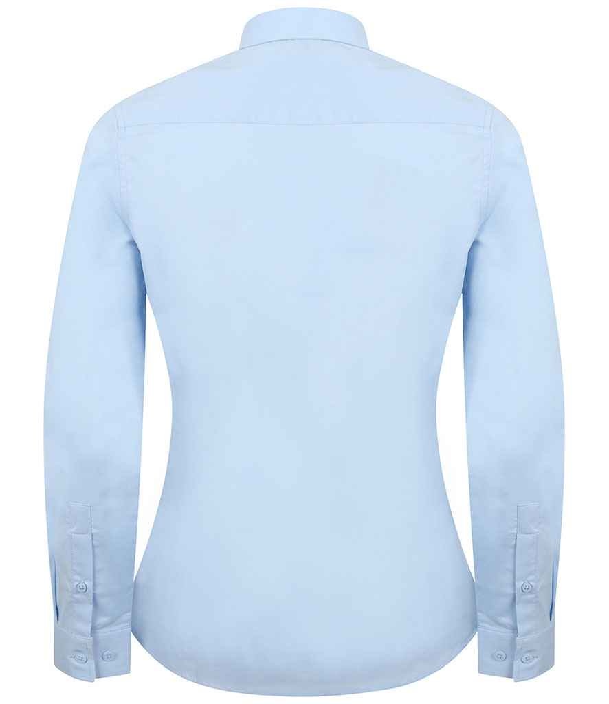 Henbury Ladies Long Sleeve Stretch Poplin Shirt | Light Blue - Image 2