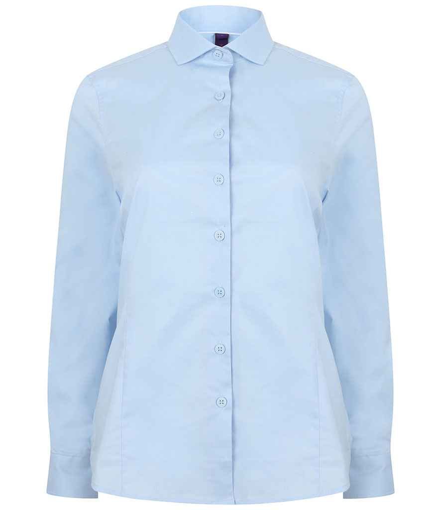 Henbury Ladies Long Sleeve Stretch Poplin Shirt | Light Blue