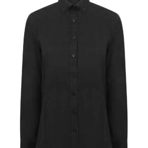 Henbury Ladies Modern Long Sleeve Regular Fit Oxford Shirt | Black
