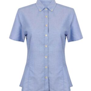 Henbury Ladies Modern Short Sleeve Regular Fit Oxford Shirt | Blue