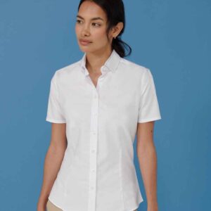 Henbury Ladies Modern Short Sleeve Regular Fit Oxford Shirt | White