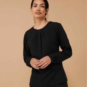 Henbury Ladies Pleat Front Long Sleeve Blouse | Black