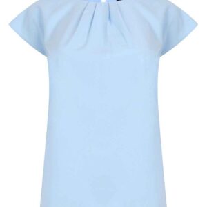 Henbury Ladies Pleat Front Short Sleeve Blouse | Light Blue
