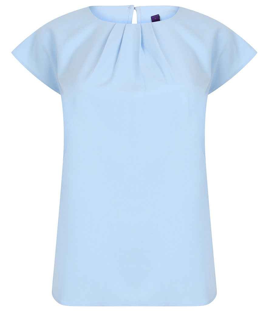 Henbury Ladies Pleat Front Short Sleeve Blouse | Light Blue
