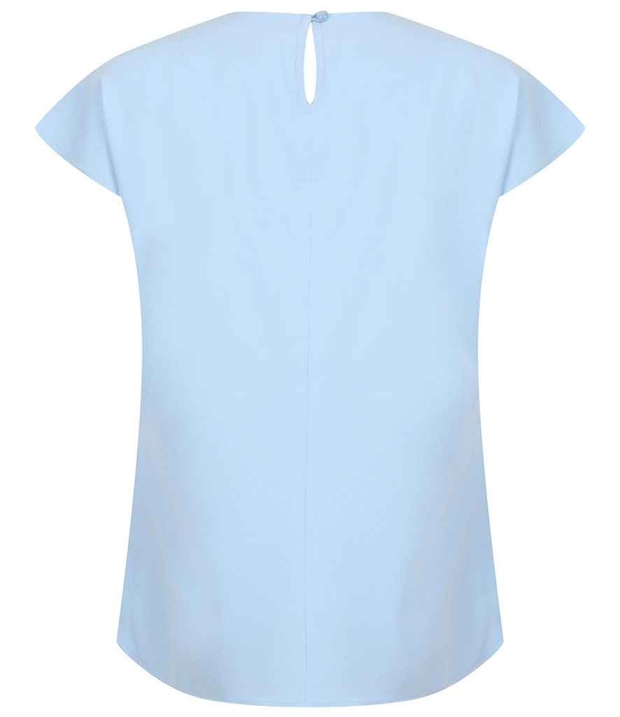 Henbury Ladies Pleat Front Short Sleeve Blouse | Light Blue - Image 2