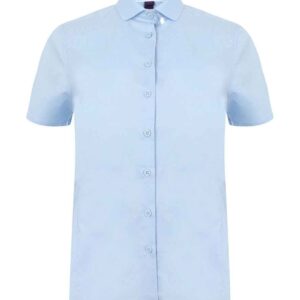 Henbury Ladies Short Sleeve Stretch Poplin Shirt | Light Blue