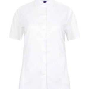 Henbury Ladies Short Sleeve Stretch Poplin Shirt | White
