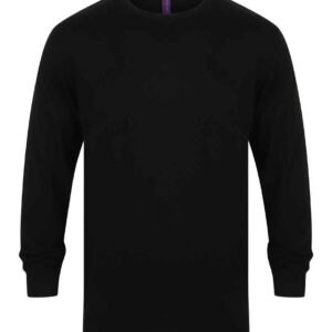 Henbury Lightweight Cotton Acrylic Crew Neck Sweater | Black