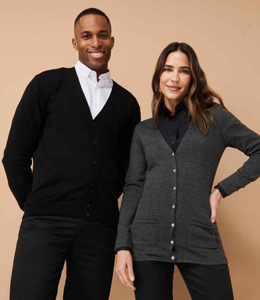 Henbury Lightweight Cotton Acrylic V Neck Cardigan | Black - Image 2