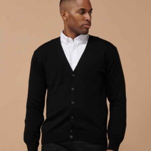 Henbury Lightweight Cotton Acrylic V Neck Cardigan | Black