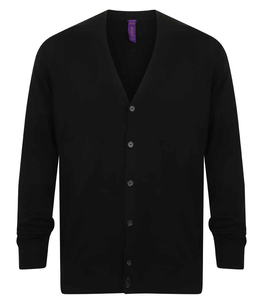 Henbury Lightweight Cotton Acrylic V Neck Cardigan | Black - Image 3