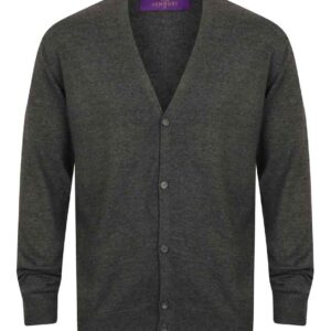 Henbury Lightweight Cotton Acrylic V Neck Cardigan | Grey Marl