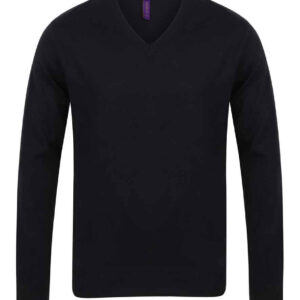 Henbury Lightweight Cotton Acrylic V Neck Sweater | Black