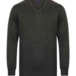 Henbury Lightweight Cotton Acrylic V Neck Sweater | Grey Marl