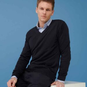 Henbury Lightweight Cotton Acrylic V Neck Sweater | Navy