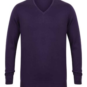 Henbury Lightweight Cotton Acrylic V Neck Sweater | Purple