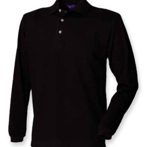 Henbury Long Sleeve Cotton Piqué Polo Shirt | Black