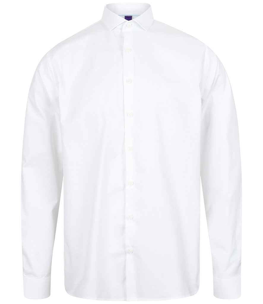 Henbury Long Sleeve Stretch Poplin Shirt | White