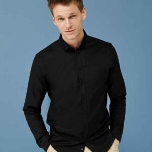 Henbury Modern Long Sleeve Slim Fit Oxford Shirt | Black