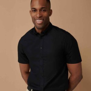 Henbury Modern Short Sleeve Slim Fit Oxford Shirt | Black