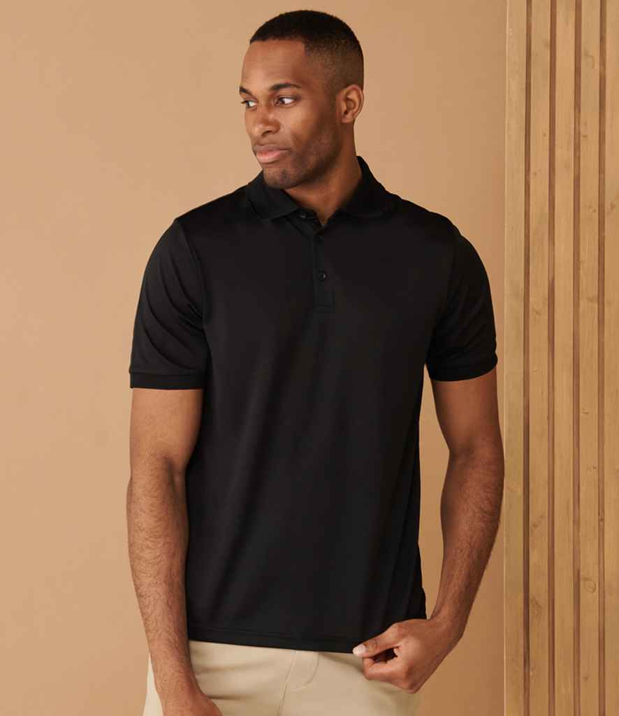 Henbury Recycled Polyester Piqué Polo Shirt | Black - Image 3