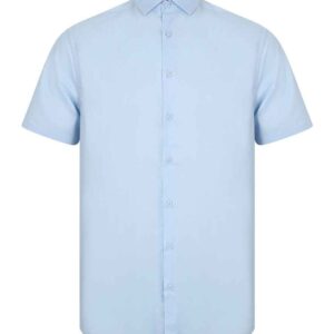 Henbury Short Sleeve Stretch Poplin Shirt | Light Blue