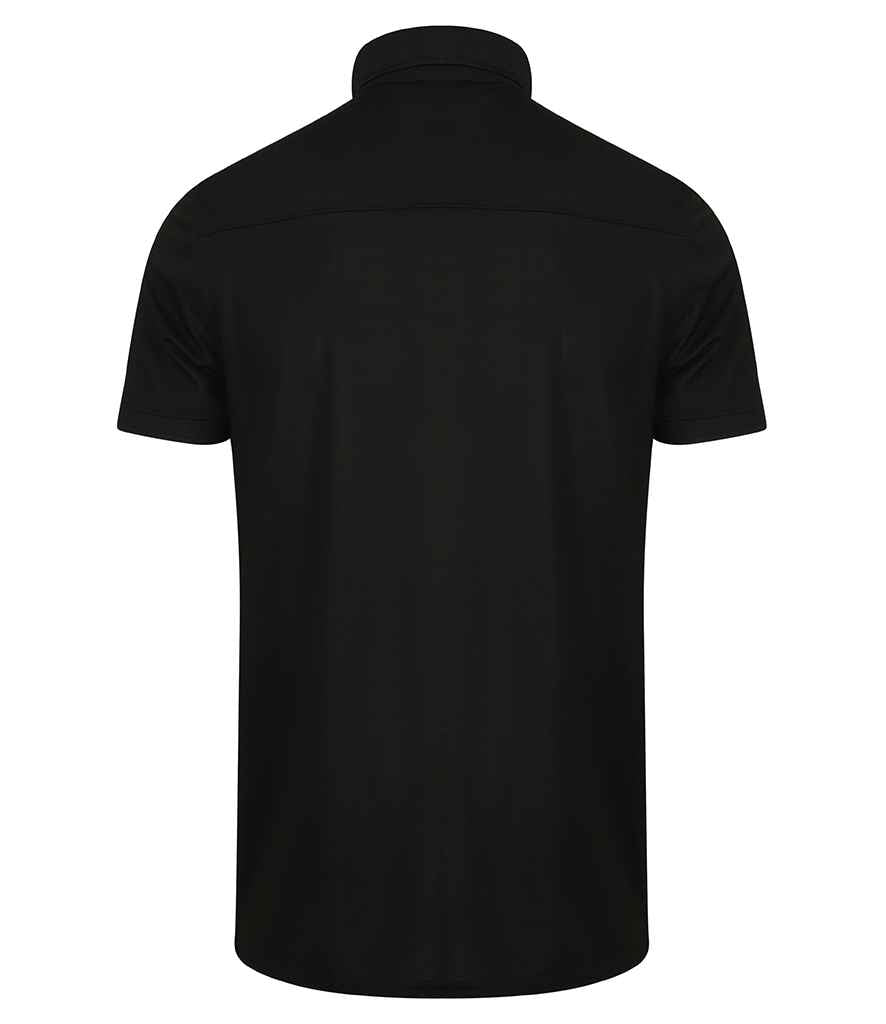 Henbury Slim Fit Stretch Microfine Piqué Polo Shirt | Black - Image 2