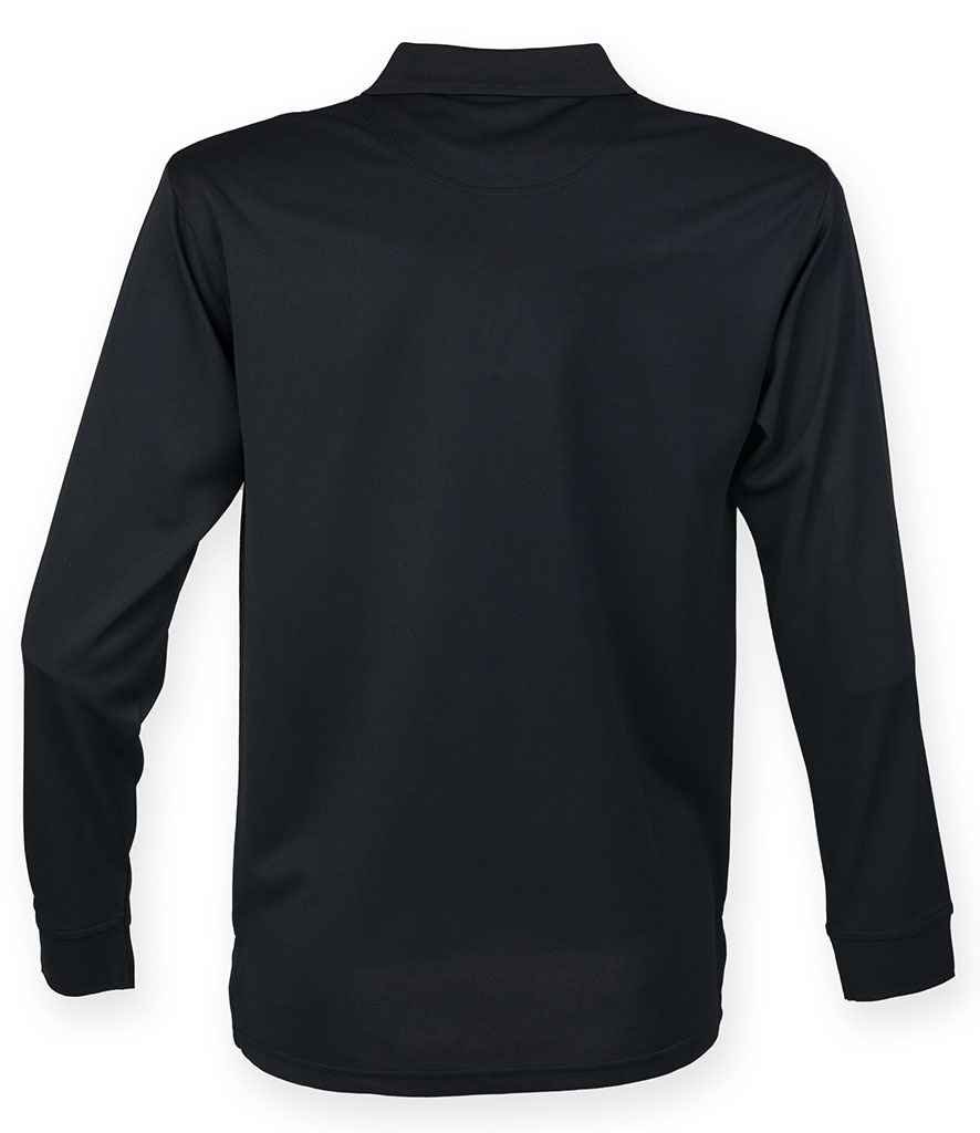 Henbury Unisex Long Sleeve Coolplus® Piqué Polo Shirt | Black - Image 2
