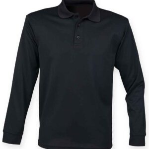 Henbury Unisex Long Sleeve Coolplus® Piqué Polo Shirt | Black