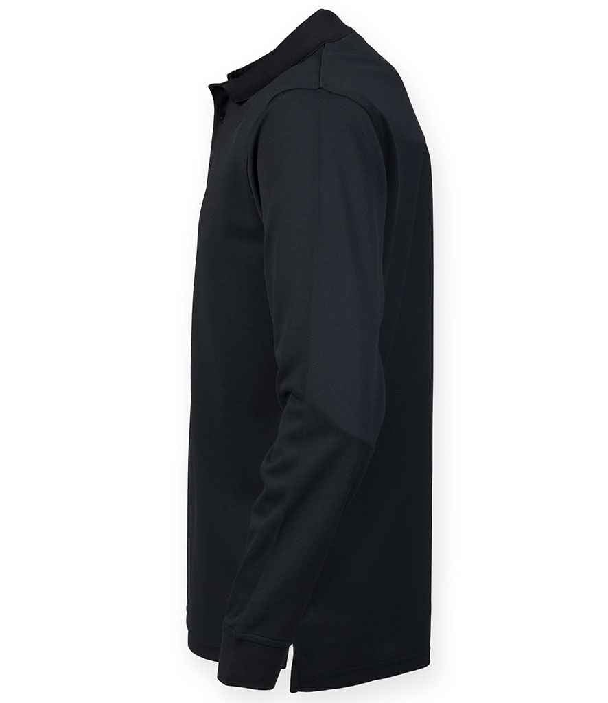 Henbury Unisex Long Sleeve Coolplus® Piqué Polo Shirt | Black - Image 3