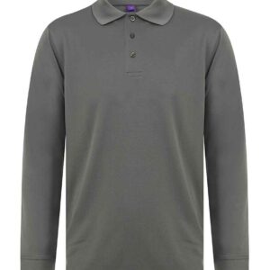 Henbury Unisex Long Sleeve Coolplus® Piqué Polo Shirt | Charcoal