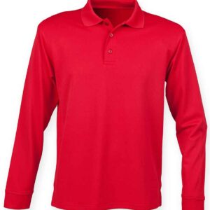 Henbury Unisex Long Sleeve Coolplus® Piqué Polo Shirt | Classic Red
