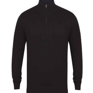 Henbury Zip Neck Sweater | Black