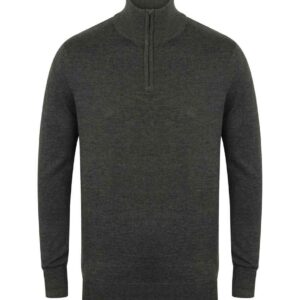 Henbury Zip Neck Sweater | Grey Marl