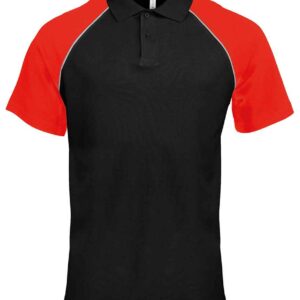 Kariban Baseball Cotton Piqué Polo Shirt | Black/Red