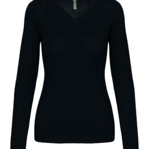 Kariban Ladies Cotton Acrylic V Neck Sweater | Black