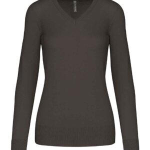 Kariban Ladies Cotton Acrylic V Neck Sweater | Dark Grey