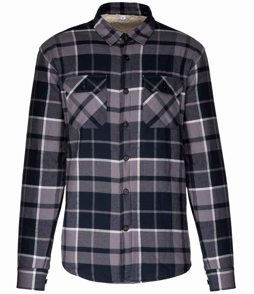 Kariban Sherpa Lined Checked Shirt Jacket | Storm Grey/Navy