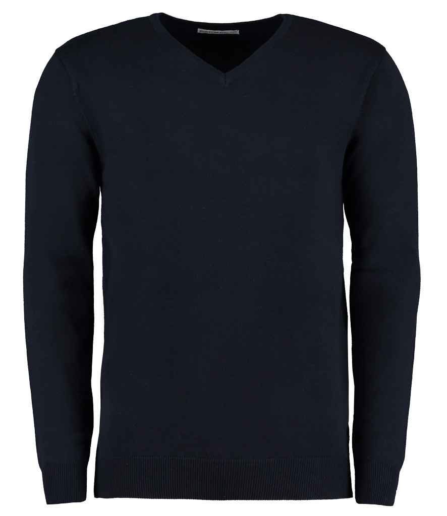 Kustom Kit Arundel Cotton Acrylic V Neck Sweater | Navy - Image 2