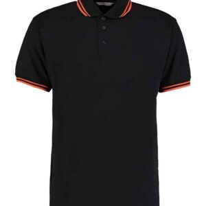 Kustom Kit Contrast Tipped Poly/Cotton Piqué Polo Shirt | Black/Orange