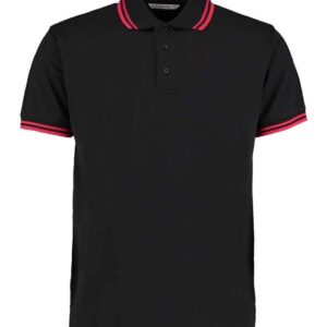Kustom Kit Contrast Tipped Poly/Cotton Piqué Polo Shirt | Black/Red