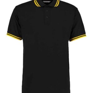 Kustom Kit Contrast Tipped Poly/Cotton Piqué Polo Shirt | Black/Yellow