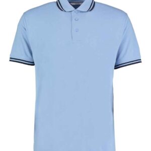 Kustom Kit Contrast Tipped Poly/Cotton Piqué Polo Shirt | Light Blue/Navy