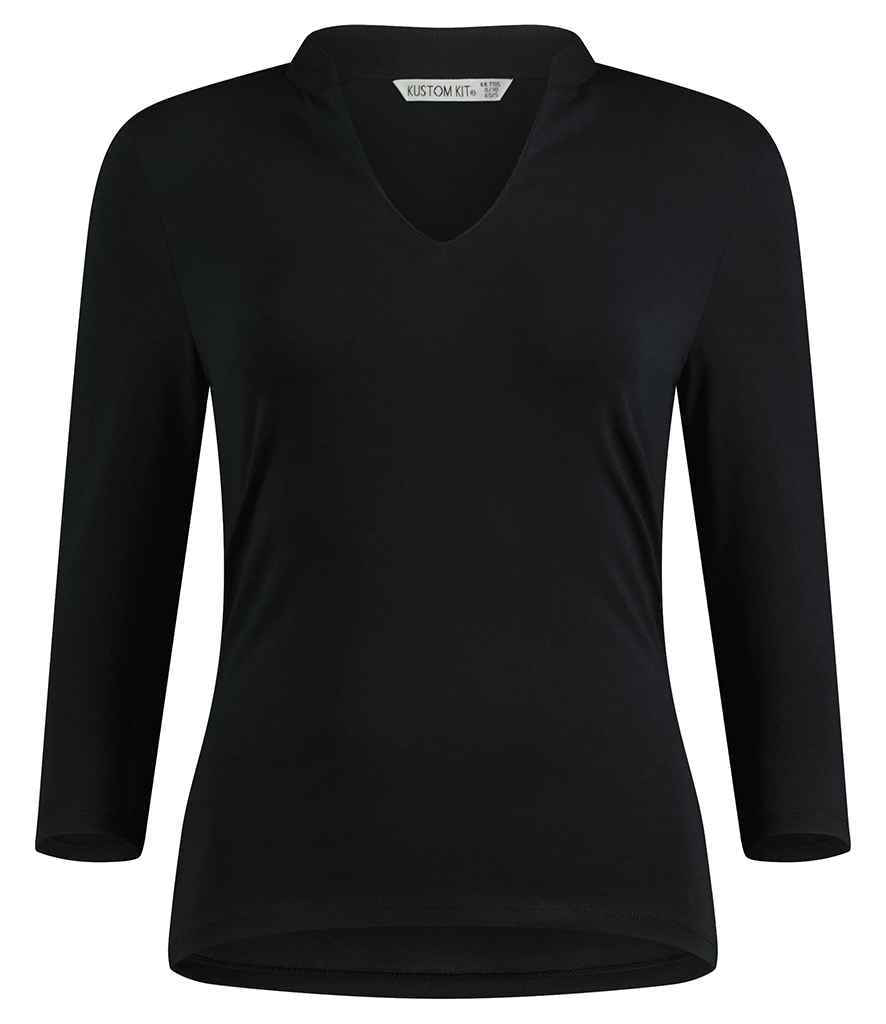 Kustom Kit Ladies 3/4 Sleeve Mandarin Collar Top | Black - Image 2