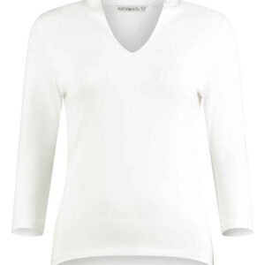 Kustom Kit Ladies 3/4 Sleeve Mandarin Collar Top | White