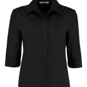 Kustom Kit Ladies 3/4 Sleeve Tailored Continental Shirt | Black
