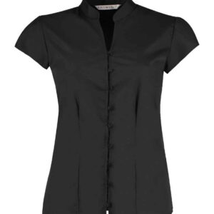 Kustom Kit Ladies Cap Sleeve V Neck Tailored Continental Blouse | Black